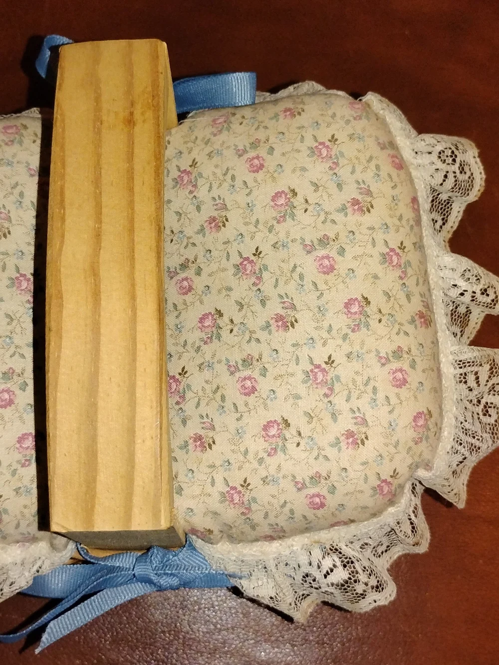 Handwoven Natural Wicker Sewing Basket with Blue Bow